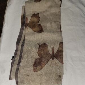 Butterfly Print Scarf in Beige and Brown
